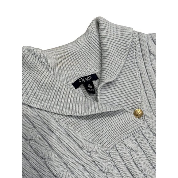 Chaps Womens 2x Light Blue Cable Knit Collar Neck Pullover Sweater Long Sleeve - Picture 2 of 5